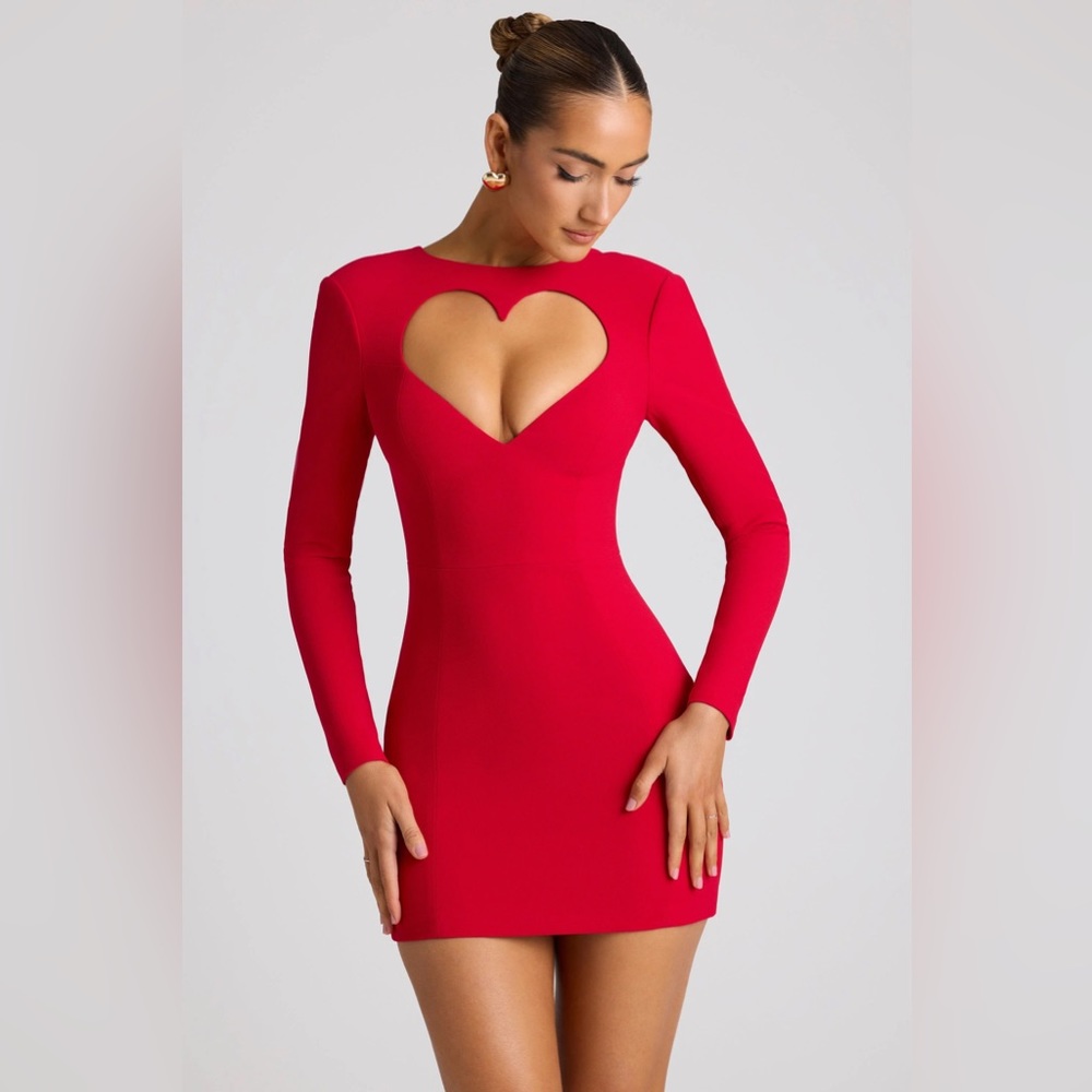 Heart Cut Out Long Sleeve Mini Dress in Fire Red